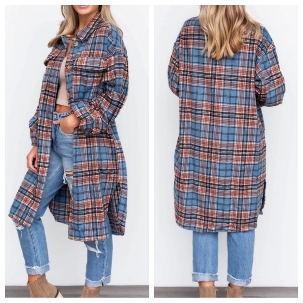 Paper Crane Blue and Brown Plaid Utility Jacket